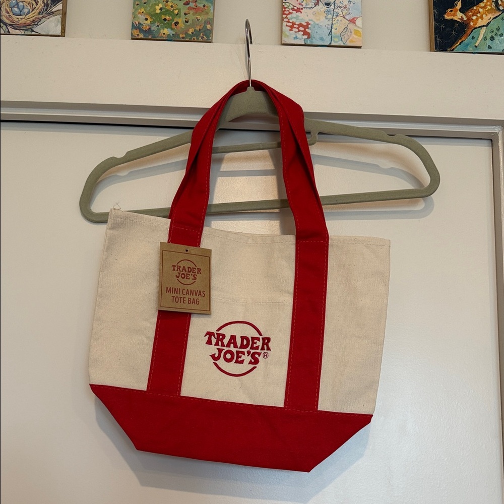 Trader Joe's Red and Cream Mini Canvas Tote
